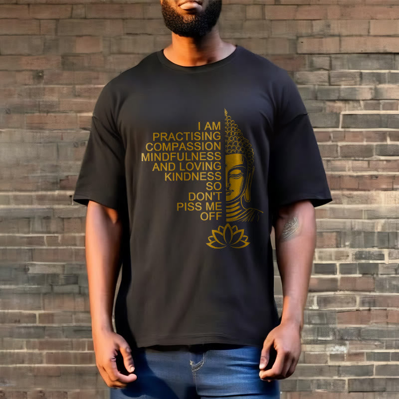 Casual Golden Side Buddha Lotus Flower Pattern Cotton Tee T-Shirt - Image 7