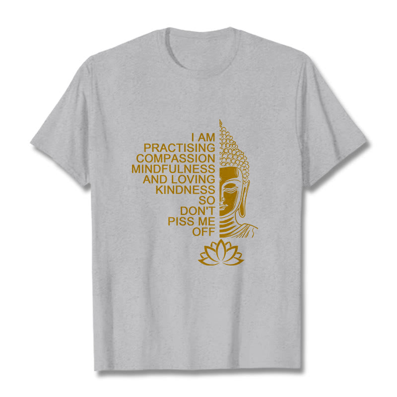 Casual Golden Side Buddha Lotus Flower Pattern Cotton Tee T-Shirt - Image 20