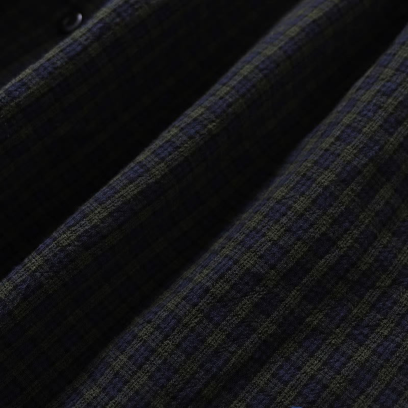 Long Sleeve Plaid Simple Buttons Ruffled Design Cotton Linen Midi Dress With Pockets - Image 4