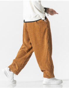 Retro Winter Solid Color Men's Drawstring Corduroy Harem Pants With Pockets - Image 14