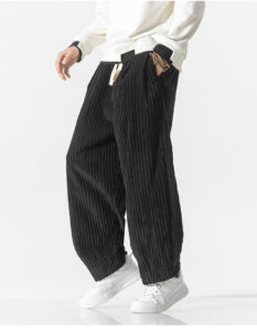 Retro Winter Solid Color Men's Drawstring Corduroy Harem Pants With Pockets - Image 18