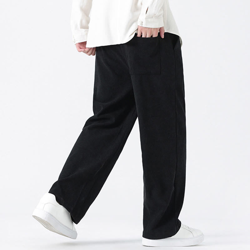 Plain Chinese Frog-Button Design Drawstring Men's Corduroy Pants With Pockets - Image 21