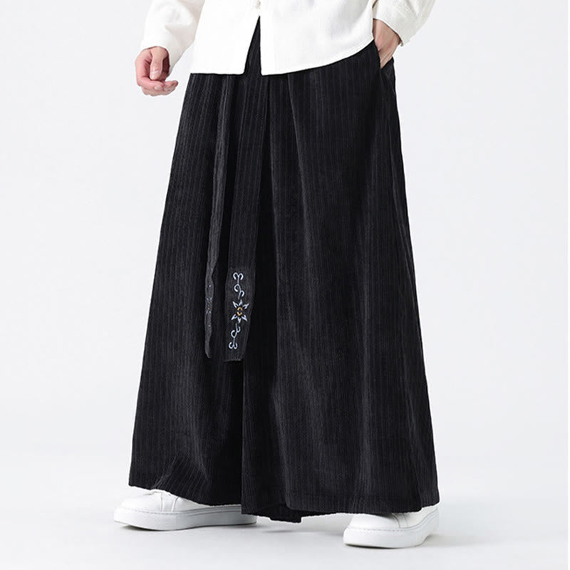 Casual Embroidery Drawstring Design Men's Corduroy Wide Leg Pants With Pockets - Image 19