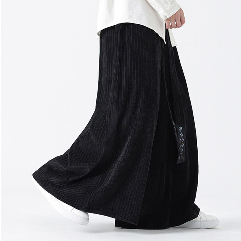 Casual Embroidery Drawstring Design Men's Corduroy Wide Leg Pants With Pockets - Image 16