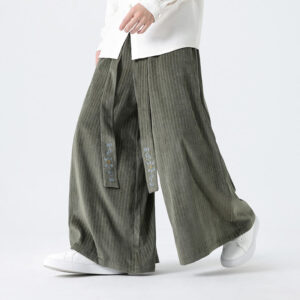 Casual Embroidery Drawstring Design Men's Corduroy Wide Leg Pants With Pockets