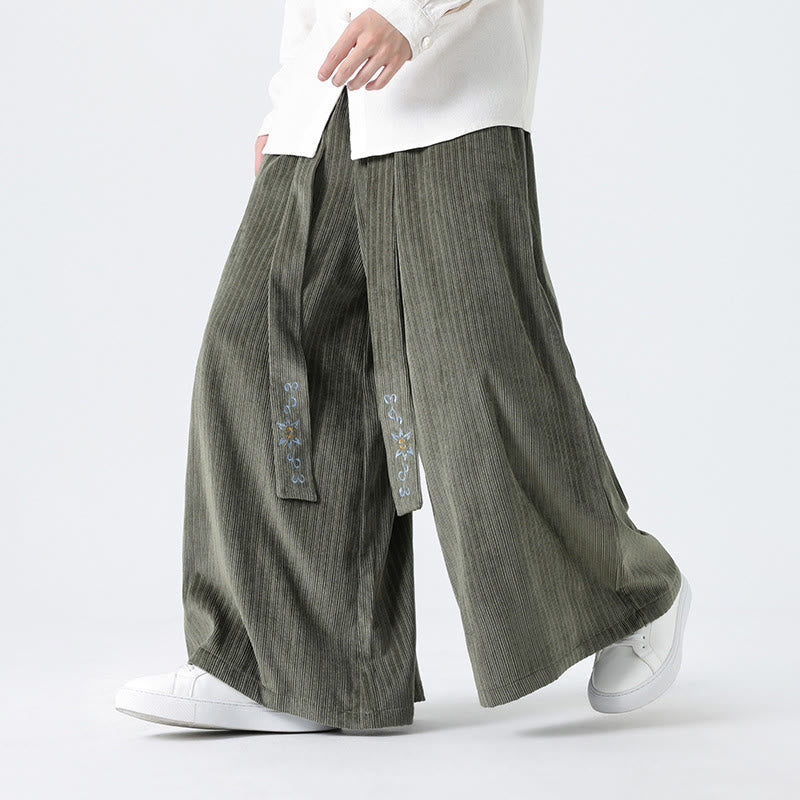 Casual Embroidery Drawstring Design Men's Corduroy Wide Leg Pants With Pockets