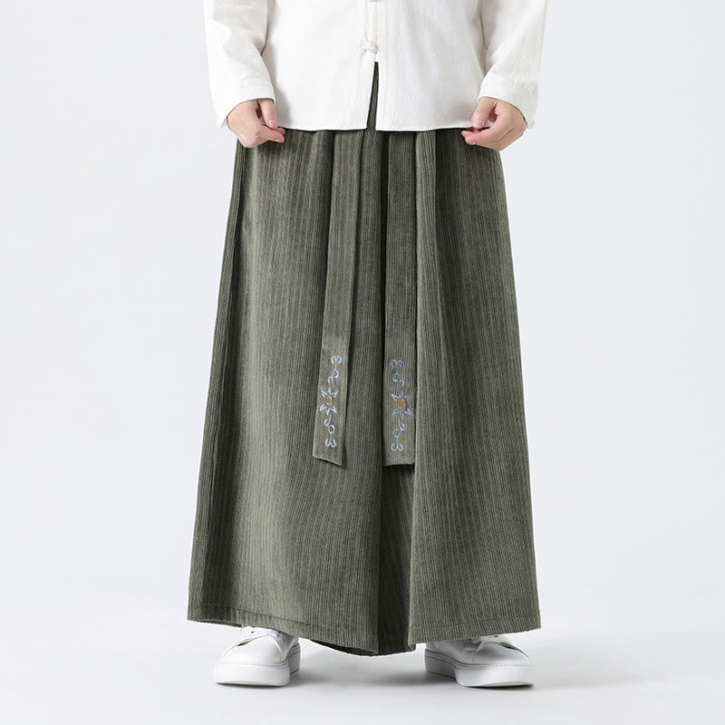 Casual Embroidery Drawstring Design Men's Corduroy Wide Leg Pants With Pockets - Image 9