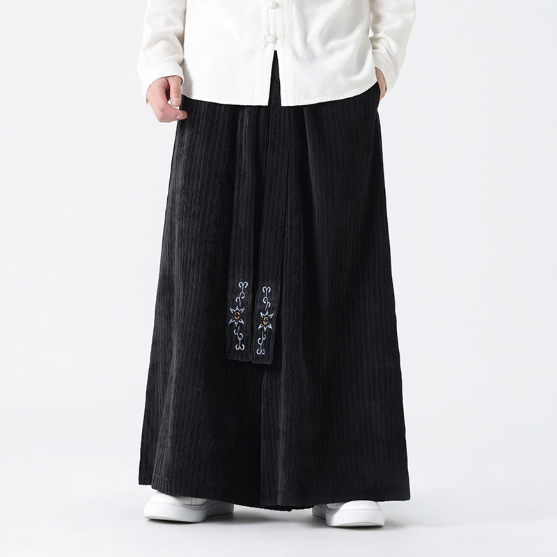 Casual Embroidery Drawstring Design Men's Corduroy Wide Leg Pants With Pockets - Image 13