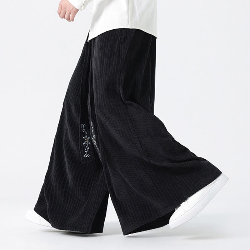 Casual Embroidery Drawstring Design Men's Corduroy Wide Leg Pants With Pockets - Image 15