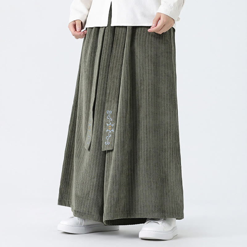 Casual Embroidery Drawstring Design Men's Corduroy Wide Leg Pants With Pockets - Image 7