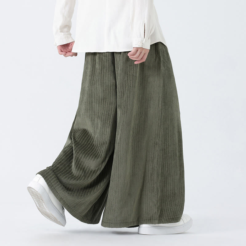 Casual Embroidery Drawstring Design Men's Corduroy Wide Leg Pants With Pockets - Image 3