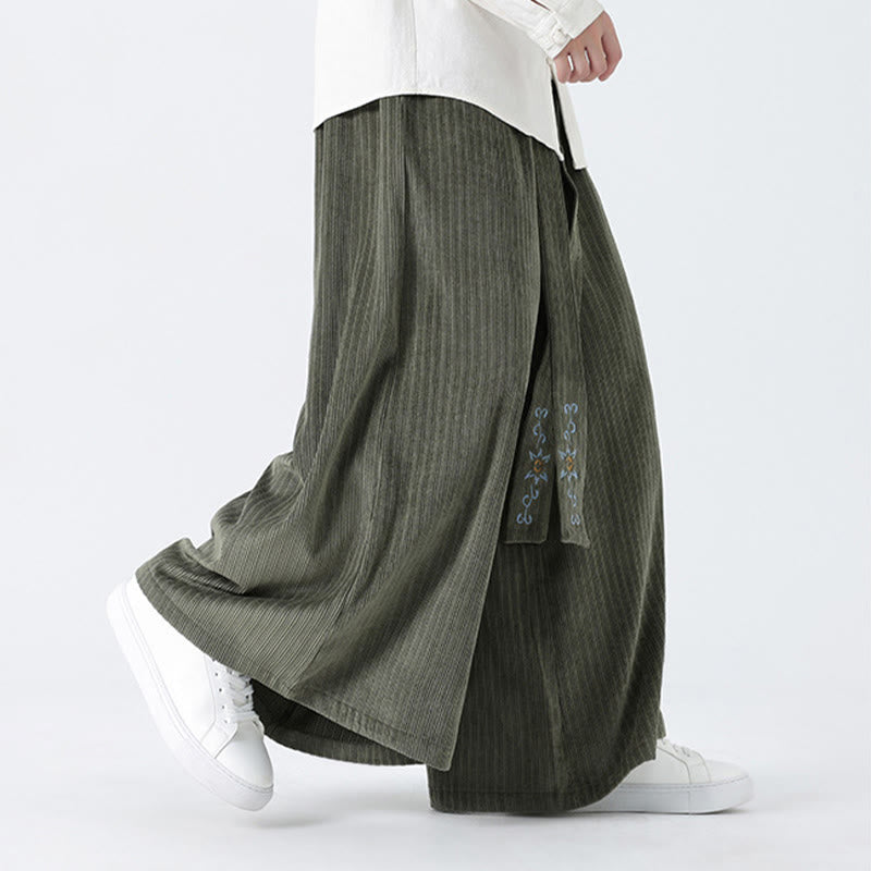 Casual Embroidery Drawstring Design Men's Corduroy Wide Leg Pants With Pockets - Image 6