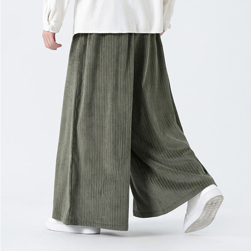 Casual Embroidery Drawstring Design Men's Corduroy Wide Leg Pants With Pockets - Image 8