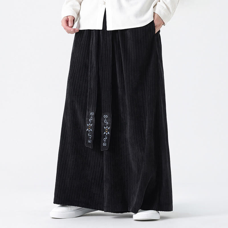 Casual Embroidery Drawstring Design Men's Corduroy Wide Leg Pants With Pockets - Image 14