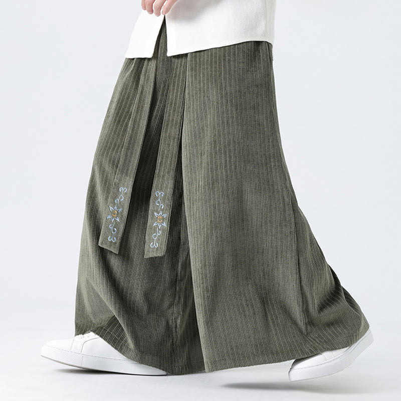 Casual Embroidery Drawstring Design Men's Corduroy Wide Leg Pants With Pockets - Image 11