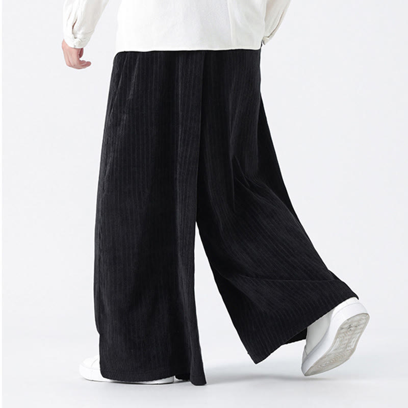Casual Embroidery Drawstring Design Men's Corduroy Wide Leg Pants With Pockets - Image 18