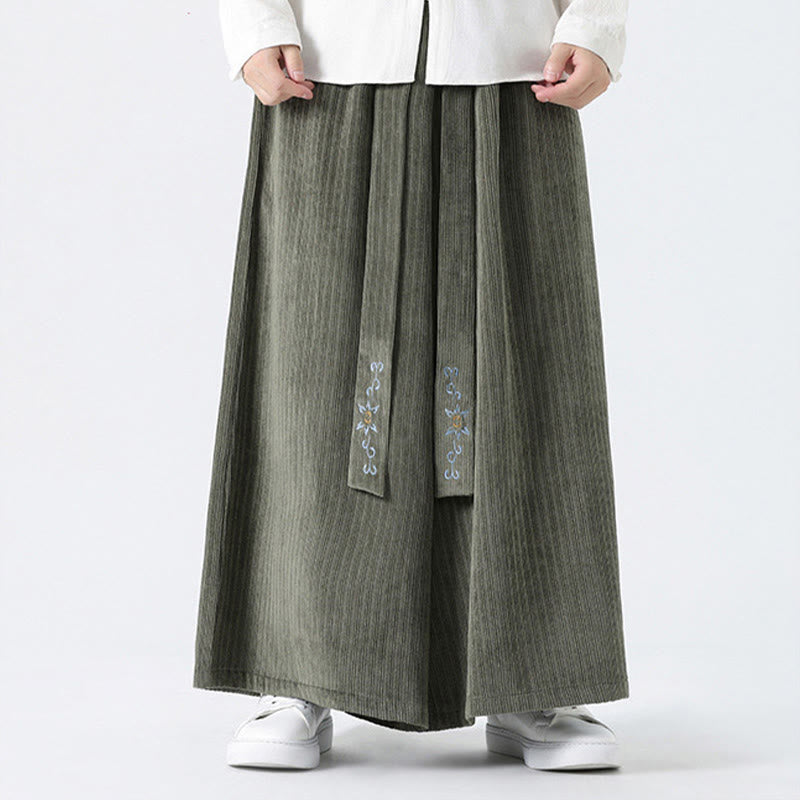 Casual Embroidery Drawstring Design Men's Corduroy Wide Leg Pants With Pockets - Image 5