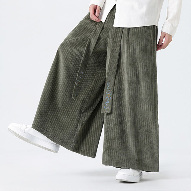 Casual Embroidery Drawstring Design Men's Corduroy Wide Leg Pants With Pockets - Image 10