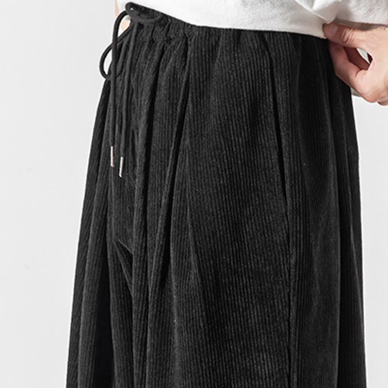 Casual Pure Color Men's Drawstring Corduroy Harem Ankle-Length Pants With Pockets - Image 17