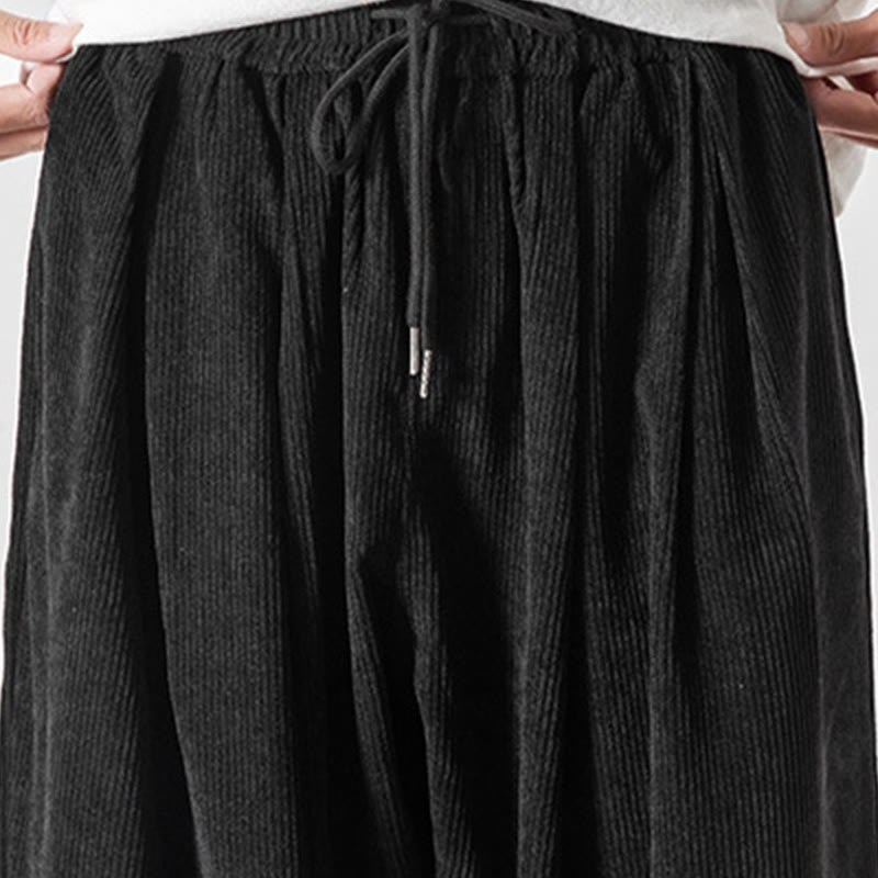 Casual Pure Color Men's Drawstring Corduroy Harem Ankle-Length Pants With Pockets - Image 16
