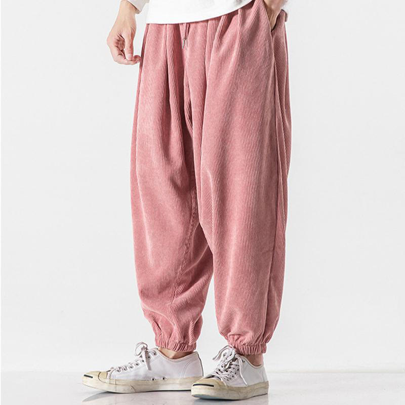 Casual Pure Color Men's Drawstring Corduroy Harem Ankle-Length Pants With Pockets - Image 29