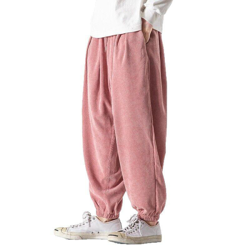 Casual Pure Color Men's Drawstring Corduroy Harem Ankle-Length Pants With Pockets - Image 33