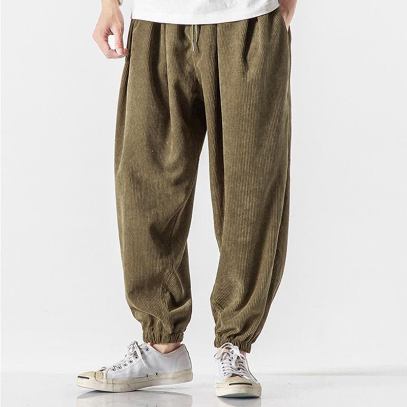 Casual Pure Color Men's Drawstring Corduroy Harem Ankle-Length Pants With Pockets - Image 21