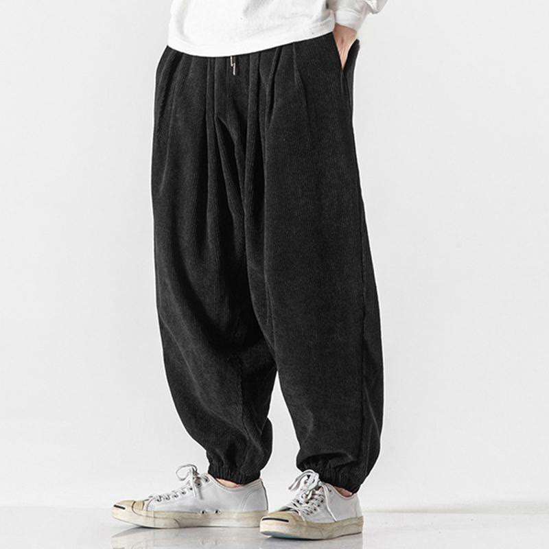 Casual Pure Color Men's Drawstring Corduroy Harem Ankle-Length Pants With Pockets - Image 10