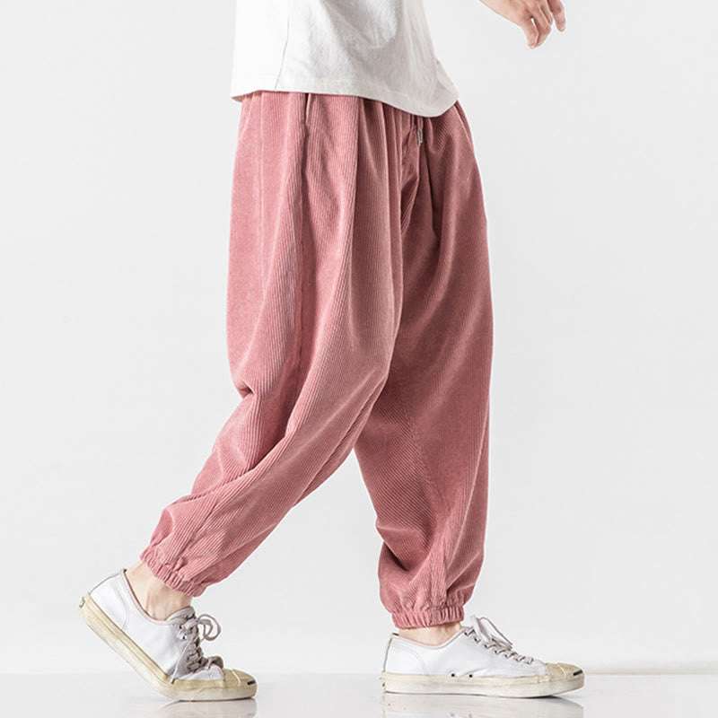 Casual Pure Color Men's Drawstring Corduroy Harem Ankle-Length Pants With Pockets - Image 30