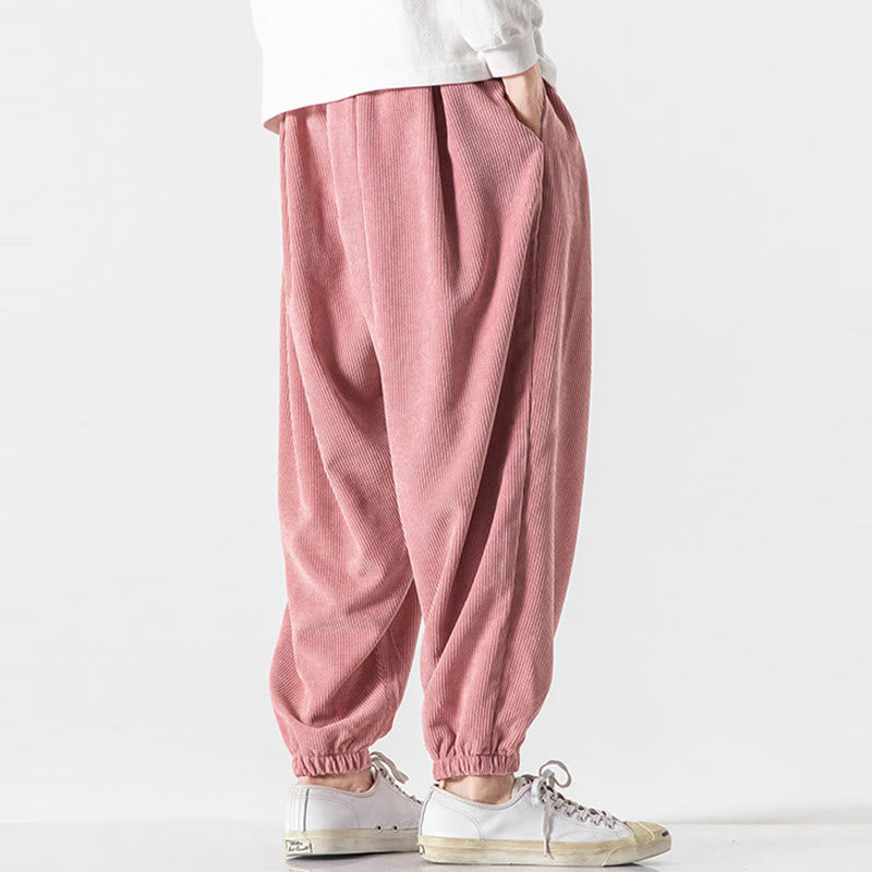 Casual Pure Color Men's Drawstring Corduroy Harem Ankle-Length Pants With Pockets - Image 31