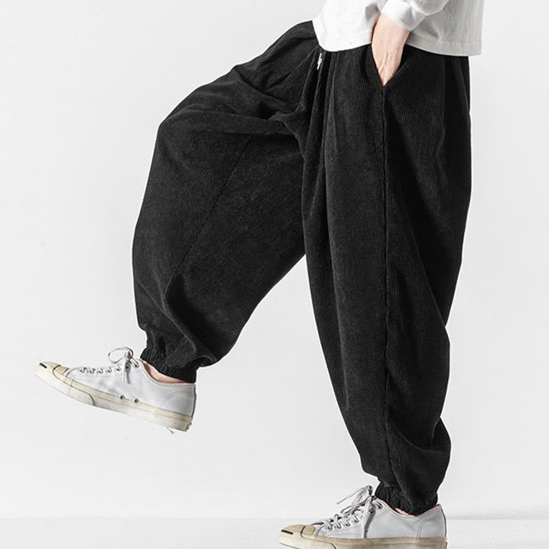 Casual Pure Color Men's Drawstring Corduroy Harem Ankle-Length Pants With Pockets - Image 14