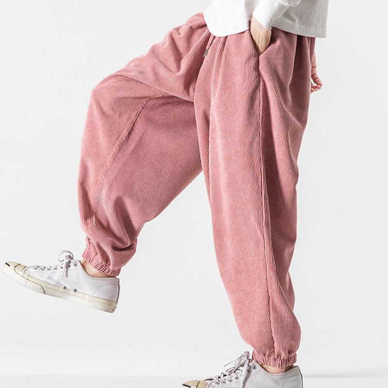 Casual Pure Color Men's Drawstring Corduroy Harem Ankle-Length Pants With Pockets - Image 32