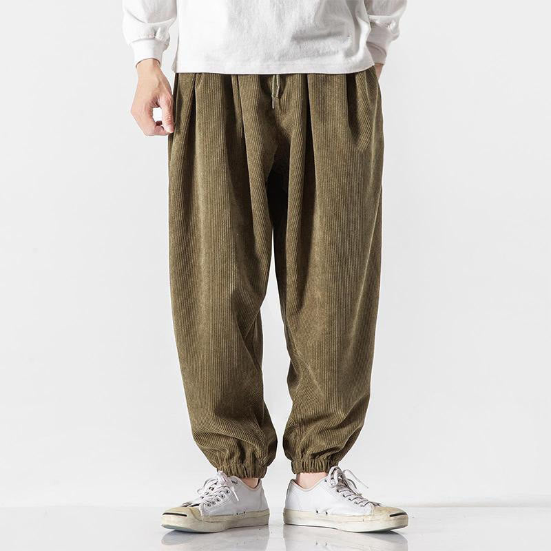 Casual Pure Color Men's Drawstring Corduroy Harem Ankle-Length Pants With Pockets - Image 19