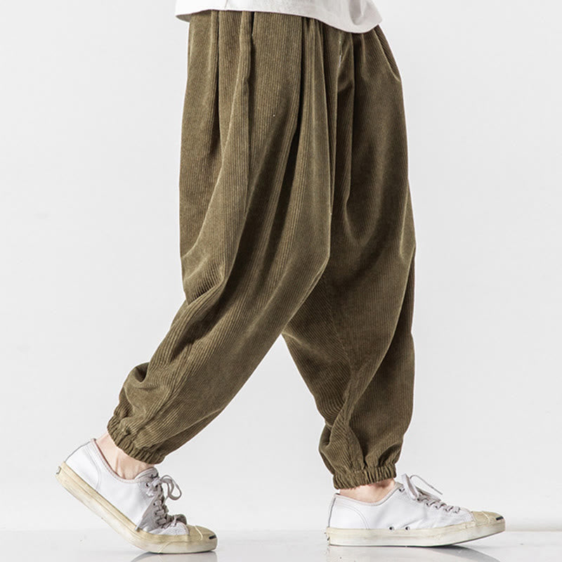 Casual Pure Color Men's Drawstring Corduroy Harem Ankle-Length Pants With Pockets - Image 25