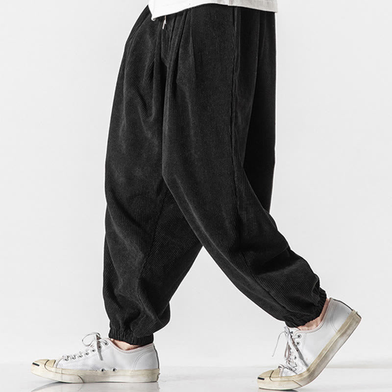Casual Pure Color Men's Drawstring Corduroy Harem Ankle-Length Pants With Pockets - Image 12