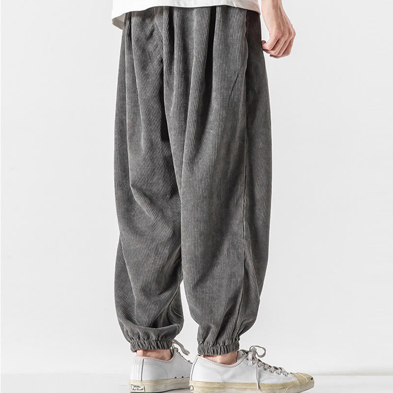 Casual Pure Color Men's Drawstring Corduroy Harem Ankle-Length Pants With Pockets - Image 7
