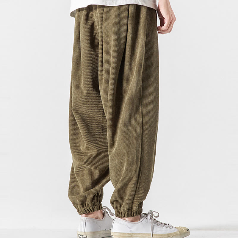 Casual Pure Color Men's Drawstring Corduroy Harem Ankle-Length Pants With Pockets - Image 23