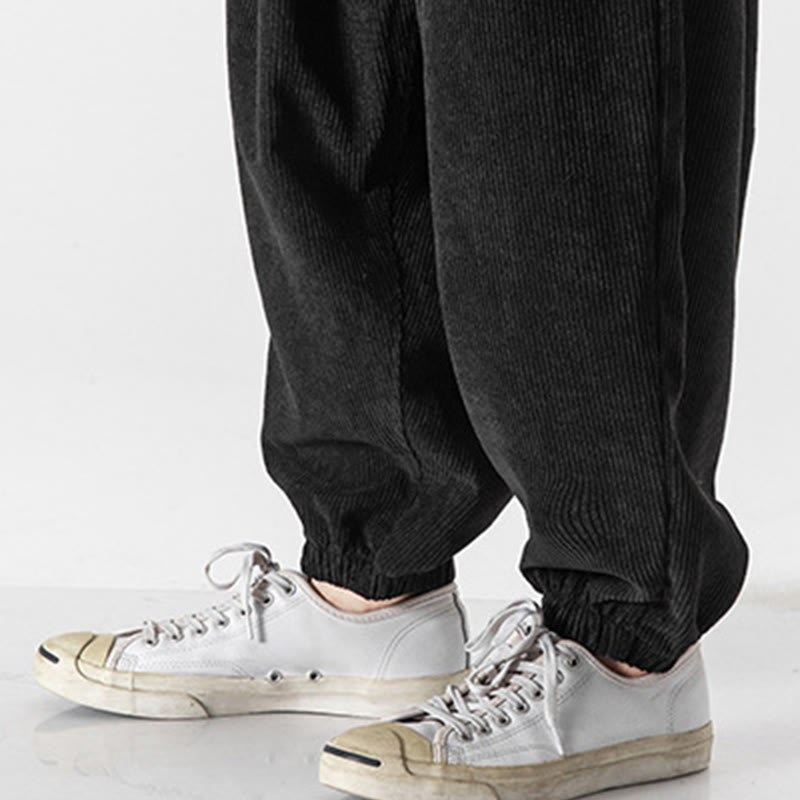 Casual Pure Color Men's Drawstring Corduroy Harem Ankle-Length Pants With Pockets - Image 18