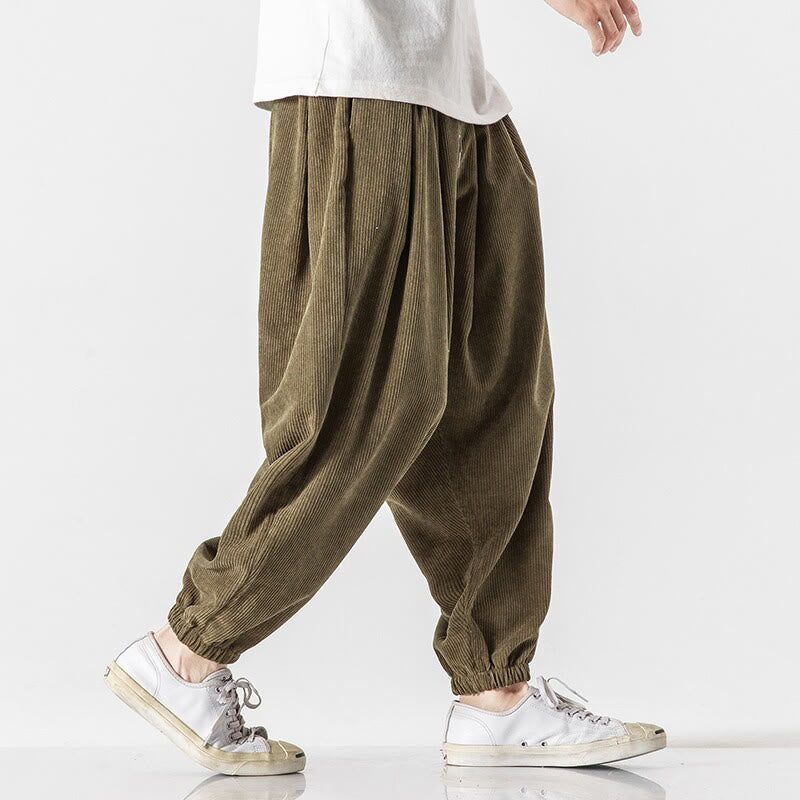 Casual Pure Color Men's Drawstring Corduroy Harem Ankle-Length Pants With Pockets - Image 24