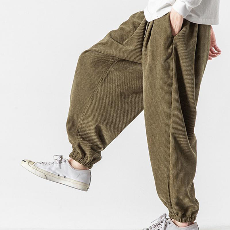 Casual Pure Color Men's Drawstring Corduroy Harem Ankle-Length Pants With Pockets - Image 26