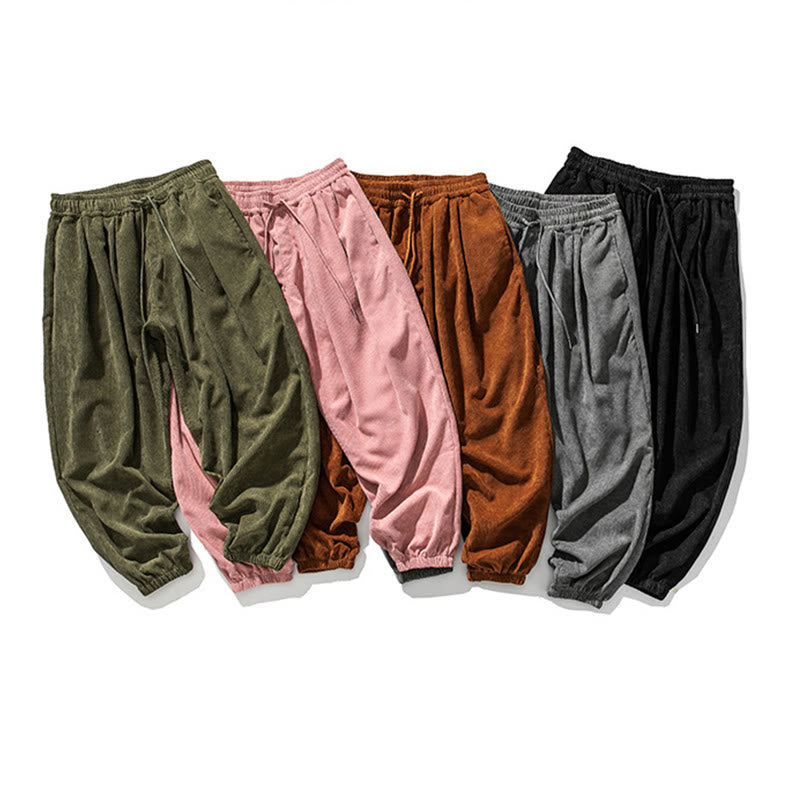 Casual Pure Color Men's Drawstring Corduroy Harem Ankle-Length Pants With Pockets - Image 34