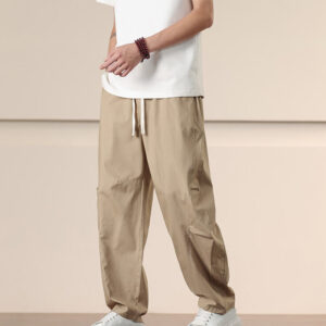 Casual Vintage Solid Color Drawstring Men's Cargo Pants With Pockets