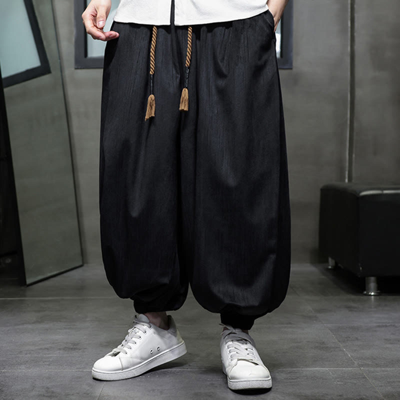 Casual Daily Pure Color Drawstring Design Men's Harem Pants With Pockets - Image 4