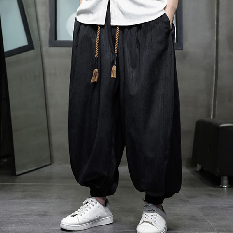 Casual Daily Pure Color Drawstring Design Men's Harem Pants With Pockets - Image 2