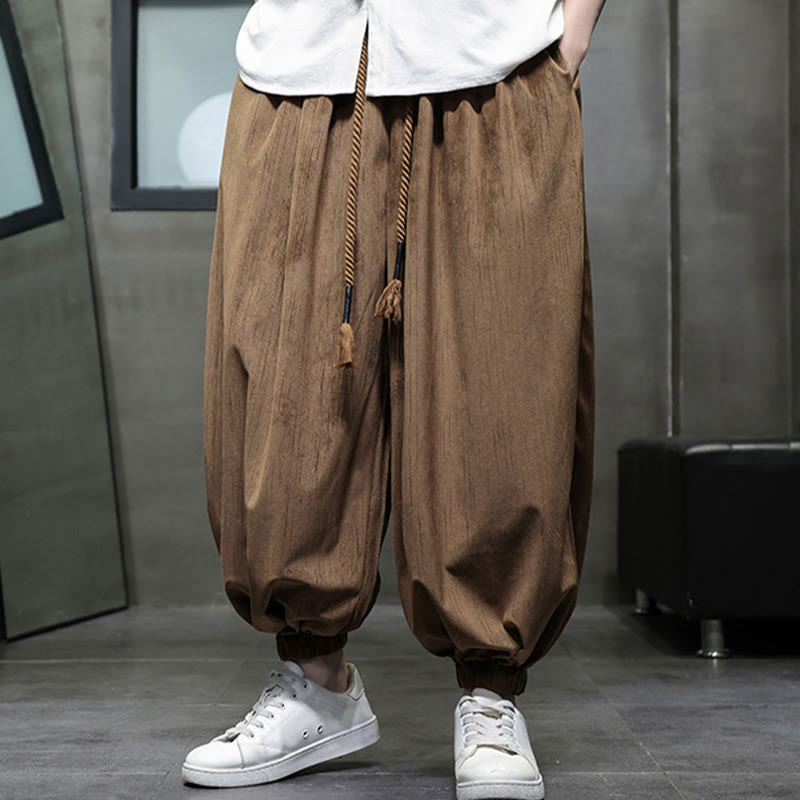 Casual Daily Pure Color Drawstring Design Men's Harem Pants With Pockets - Image 13