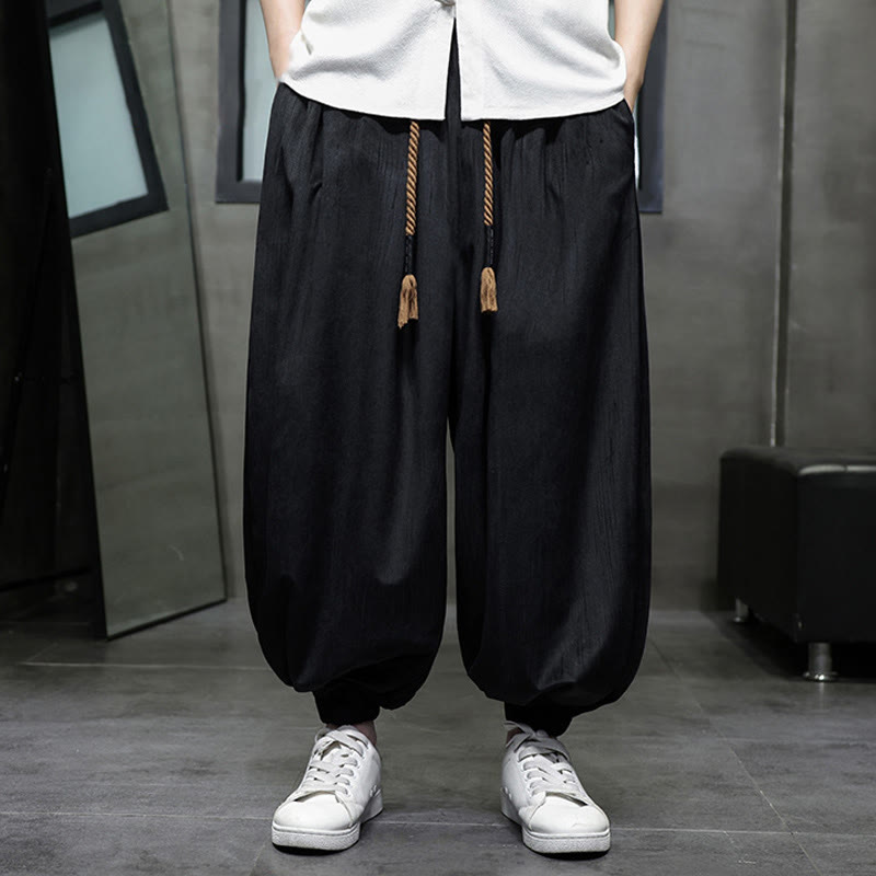 Casual Daily Pure Color Drawstring Design Men's Harem Pants With Pockets - Image 6