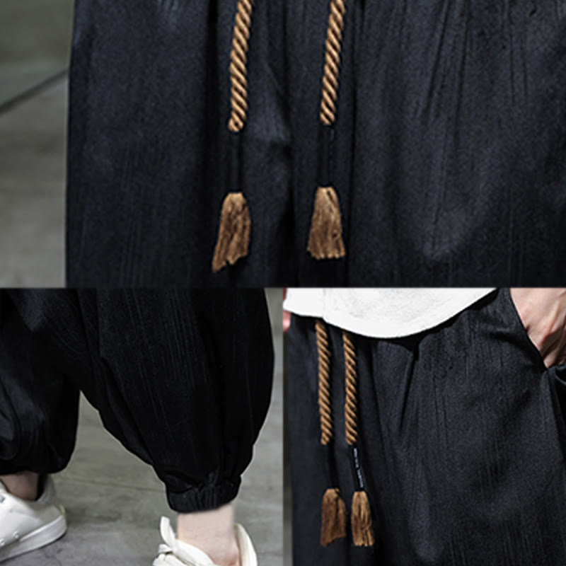 Casual Daily Pure Color Drawstring Design Men's Harem Pants With Pockets - Image 10