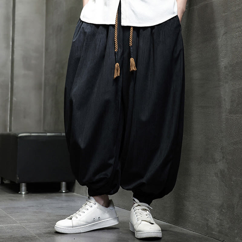 Casual Daily Pure Color Drawstring Design Men's Harem Pants With Pockets - Image 3