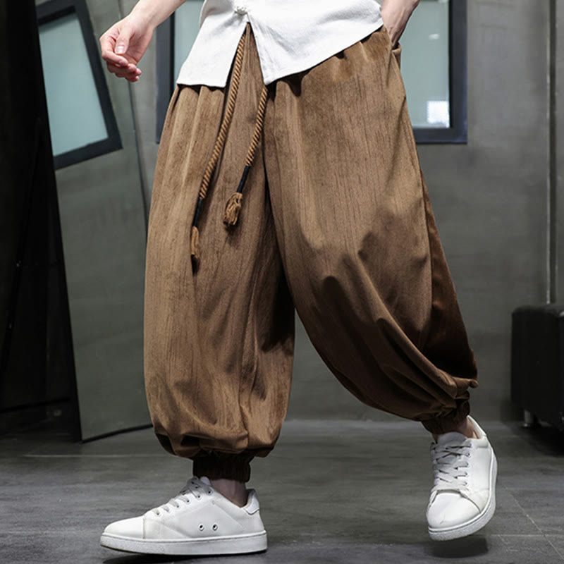 Casual Daily Pure Color Drawstring Design Men's Harem Pants With Pockets - Image 15