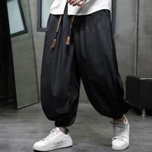 Casual Daily Pure Color Drawstring Design Men's Harem Pants With Pockets
